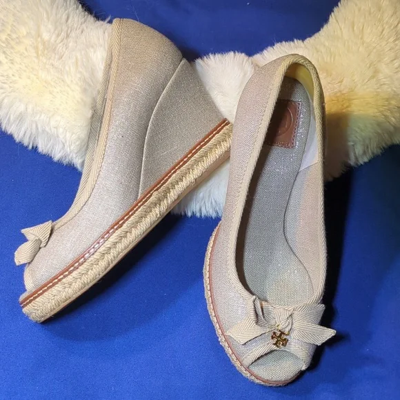 Tory Burch Jackie Espadrille Wedge Bow Peep-Toe Flats NOW ONLY $95 - Picture 8 of 9